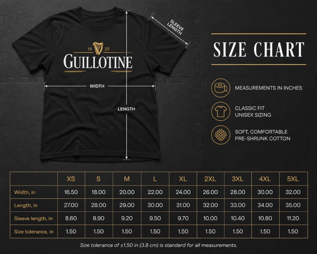 OSS Club Drop 01 Guillotine tee — size chart and fit guide