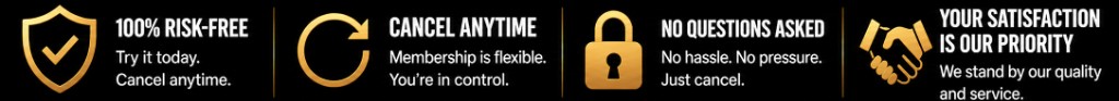 Membership guarantees: 100% risk-free, cancel anytime, no questions asked, and your satisfaction is our priority.